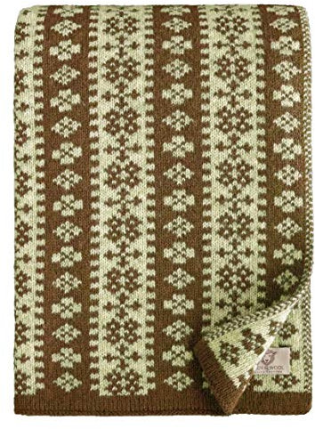 Linen & Cotton Luxus Warme Decke Wolldecke Gestrickt Arctic - 100% Reine Neuseeland Wolle, Beige/Braun (130 x 180cm) Wohndecke Kuscheldecke Strick Sofadecke Strickdecke Plaid Schurwolle Couch Sofa