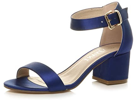 AJVANI Womens ladies low mid block heel peep toe buckle ankle strap party strappy sandals shoes size