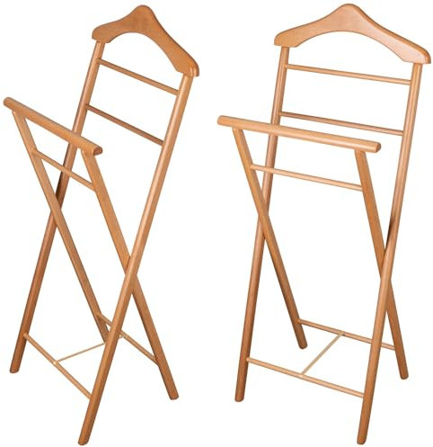 Staboos 2er Set Stummer Diener aus Massiv Holz - klappbarer Herrendiener und Butler - fertig montierter Damendiener Kleiderständer in 3 Farben (Buche lakier)