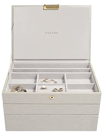 Stackers Putty Croc Textured Classic Medium Jewellery Box, Set of 3