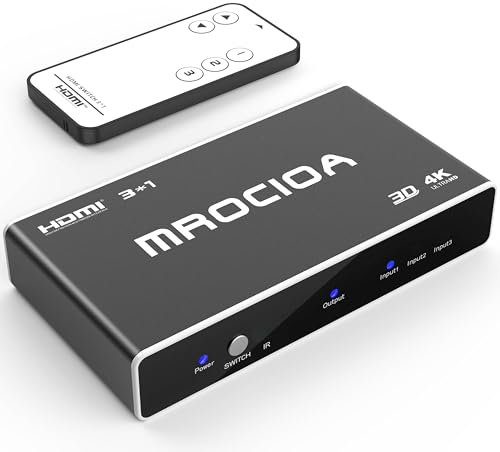 Hdmi Switch, mrocioa 3 Port Eingang 1 aus 4K Hdmi Switcher Box mit Fernbedienung. HDMI Splitter 4K Hub. Unterstützt PS4 / Xbox One/Fire TV/Apple TV/Sky Box/STB/DVD/Laptop/Roku.