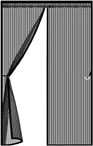 GUOGAI Zanzariera Magnetica per Porte 110x220cm(43x87inch) Zanzariere a Rullo Chiusura Automatica con Strisce Adesive per Porte di Soggiorno Camera da Letto Casa, Nero