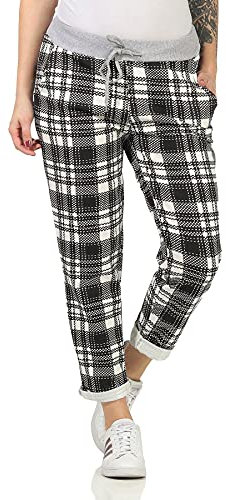 GRINGO Damen Sweatpants Boyfriend Freizeithose Jogginghose Sporthose One Size (Kariert schwarz)