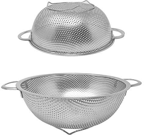 mixed24 2er Set Ø 22,5cm + 28cm Abtropfsieb mit Griff Seiher Sieb Nudeln Pasta Küchenhelfer Edelstahl