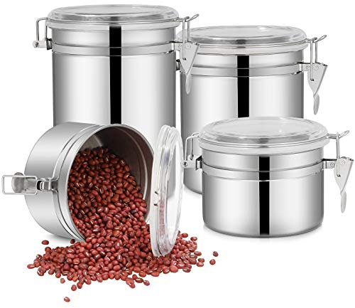 Vorratsdosen Edelstahl- 4 Vorratsdose Lebensmittel Aufbewahrungsbehälter Edelstahl Luftdicht Vorratsbehälter, Metalldose mit luftdichtem Deckel zur Aufbewahrung von Mehl Zucker Müsli Kaffee Tee