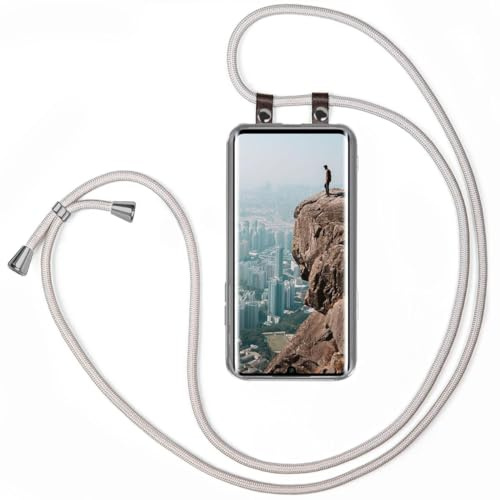 moex Handykette für Xiaomi Mi Note 10 Lite Hülle mit Band abnehmbar, Handyhülle mit Kette zum Umhängen, Handyband 155 cm lang Stoff Kordel Umhängehülle, Handy Umhängeband, Silber