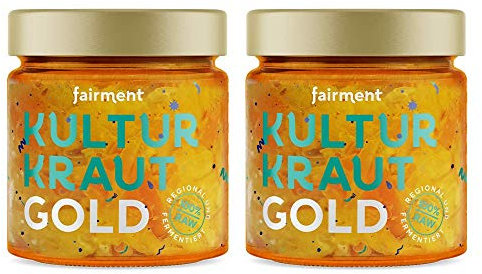 Fairment Kultur Kraut Gold - lebendiges Sauerkraut im Glas mit Karotten, Ingwer und Kurkuma - natürlich fermentiert und nicht pasteurisiert