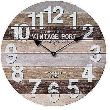 Cepewa Wanduhr XL Vintage Port Nostalgie Ø 45cm Uhr Retro Shabby chic im Holzdesign Plankenoptik (1 x XL Wanduhr Vintage Port)