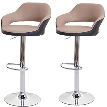 2er-Set Barhocker HWC-F16, Barstuhl Tresenhocker Drehhocker, mit Lehne Kunstleder - Taupe-schwarz
