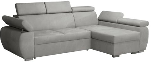 Mirjan24 Ecksofa Boston Mini, Eckcouch mit Schlaffunktion und Bettkasten, Polsterecke mit Einstellbare Kopfstützen, L-Sofa, Polstergarnitur, Wohnlandschaft (Paros 5, Seite: Rechts, 2r+LC)