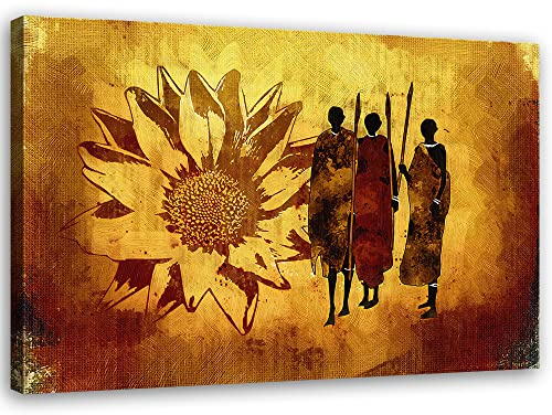 Feeby Vlies Leinwandbild Sonnenblume Stamm Afrika Anbau 60x40 cm Wanddeko Design Kunstdruck Zimmerdeko Bilderwand Jagd Speer Sahara Gelb