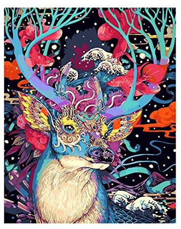 GWYDYB Peinture à l'huile numérique bricolage, kits de peinture par numéro - Cerf coloré animal