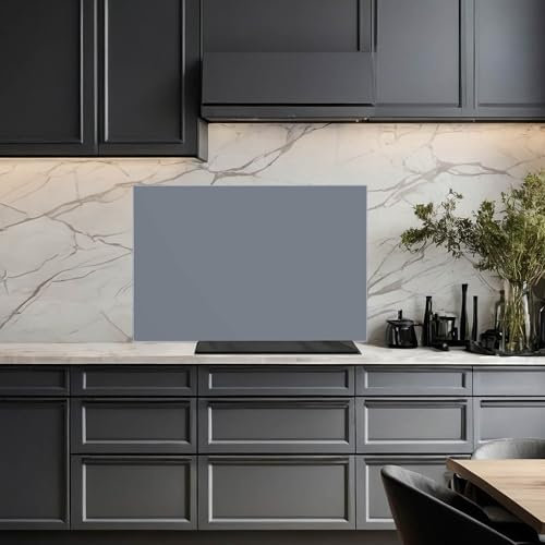 banjado Küchenrückwand Glas ohne Bohren 60x40cm – Glasrückwand Küche mit Motiv Silber Metallic/Spritzschutz Küchenrückwand Glas/selbstklebende Küchenrückwand Platte - magnetisch & beschreibbar