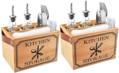 BALLSHOP 2 Stück Besteckbehälter mit 4 Besteckfächern Besteckkasten Holz für Besteck Papierhandtücher Besteckkorb Tisch für KüChe Wohnzimmer Esszimmer 12,5 x 17 x 12,5 cm