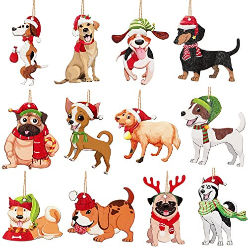 36 Pieces Christmas Ornaments - Wooden Puppy Tree Hanging Decorations, 12 Styles Cute Dog Lover Gifts for Home Holiday Party (Cute Dogs)