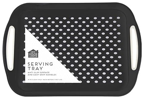 Large Black Serving Tray (28.5cm x 40.5cm) 1 Piece - Durable, Anti-Slip, Ideal for Food, Drinks, Snacks, Home Essential, & More