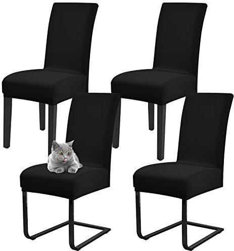 Pesonlook Esszimmerstuhlbezüge, Esszimmerstuhlbezüge, 4er-Set, Stretch-Bezüge für Esszimmerstühle, Spandex-Sitzbezüge, abnehmbare, waschbare Bezüge für Hotel, Restaurant, Esszimmer, Bankett (Schwarz)