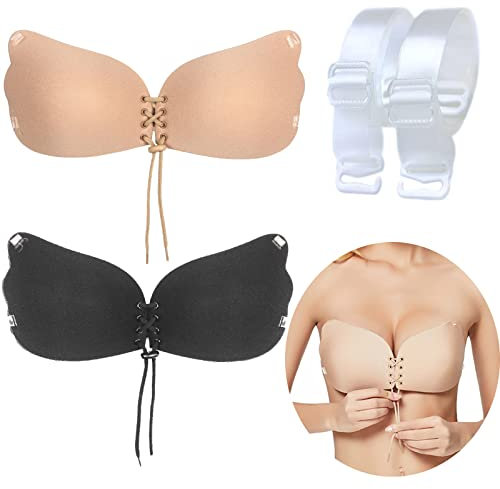 BSITSSS 2 Paia Reggiseno Invisibile Push Up Adesivo, Schiena Nuda Trasparente Senza Spalline Riutilizzabile con 2 Paia Spalline