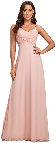 Ever-Pretty Robe de Soirée Femme Longue A Line Col V à Bretelles Mousseline de Soie Sexy Rose Clair 40