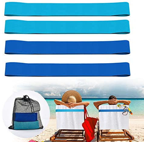 4 Pack Towel Bands for Beach, Pool & Cruise Chairs, The Better Towel Chair Clips Towel Holder Beach Towel Clips (2 Pack Blue+2 Pack Turquoise)