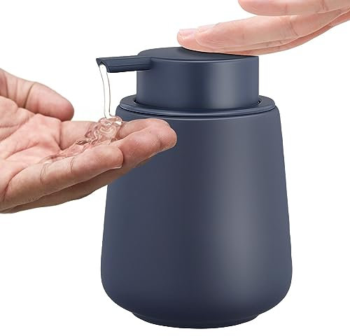 Vusddy Dispenser di sapone in ceramica, 350 ml, in schiuma, per cucina e bagno, dispenser di sapone ricaricabile, per sapone, shampoo, gel doccia, detersivo, blu opaco