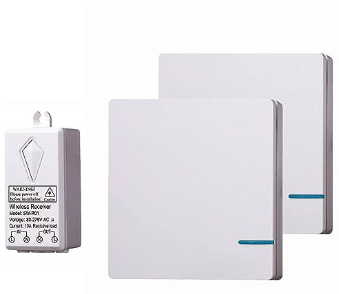 Meichoon Impermeable Interruptor de luz Inalámbrico y Kit Receptor No Requiere Cableado Alcance de Hasta 100 pies Programable y Ampliable Fáciles de Instalar 2 Interruptores + 2 Receptores