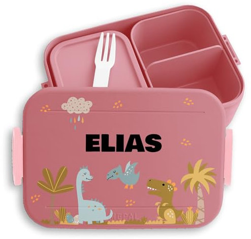 Kinder Bento Box Midi Lunchbox für Mepal Bentobox - Dino - Brotdose Dinosaurier I Jausenbox Dinos I Vesperbox Dinomotive I Dinosaurus - 900 ml - Rosa - brotbüchse kindergarten