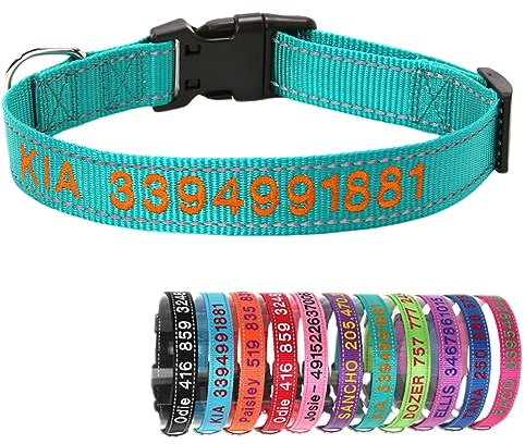 Reflektierend Nylon Hundehalsband Personalisiert mit Individuell Gesticktem Namen und Telefon für Große Mittlere Kleine Hunde Welpe