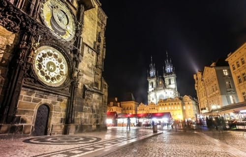 GUOHLOZ 1000-teiliges Puzzle für Erwachsene,Mini-Puzzle,tolles herausforderndes Puzzle,schwieriges Mini-Puzzle mit 1000 Teilen,Heimdekoration,Kunsthandwerk,Stadt,Uhr,Prag,Tschechische Republik,75x50cm