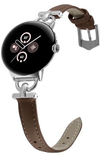 KoGiio Leder Armband Kompatibel mit Google watch 3 41 mm/Google watch 2 / Google watch, Damen Frauen Armbänder Uhrenarmband für Google watch 2, D-förmiger Metallschließe Braun