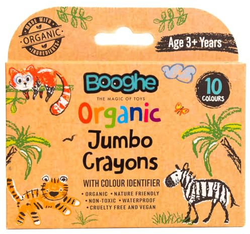 Booghe Jumbo-Malstifte für Kinder, hergestellt aus organischen Inhaltsstoffen und lebensmittelechten Farben, natürlich, ungiftig, wasserdicht, 10 Stück, ab 3 Jahren