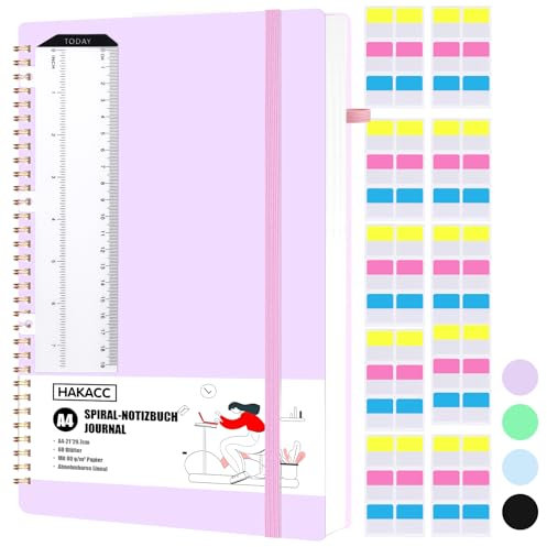 HAKACC A4 Spirale Notizblock, Hardcover Spiral Notizbuch 60 Blatt Notizbücher für Damen und Herren Tagebuch für Arbeit Schule Schreiben Rosa