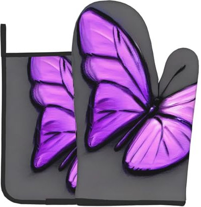 Set di 2 guanti da forno e presine con farfalle viola, guanti da cucina resistenti al calore, per cottura al forno, barbecue, decorazione domestica