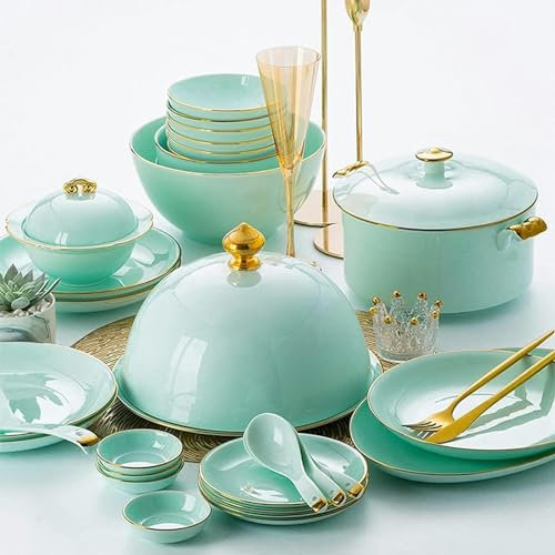 XENITE Juegos de vajilla celadon underglaze - juego de vajilla de porcelana premium juego de vajilla - servicio Para 12 juegos de vajilla (80 piezas), paquete de regalo