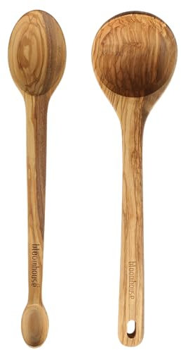 Bloomhouse Lot de 2 louches et cuillères de dégustation en bois d'olivier italien Taille XL 35,6 cm
