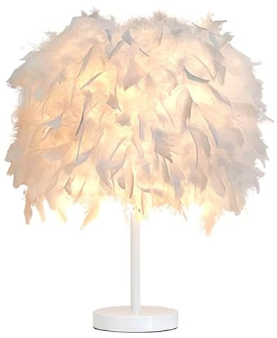 GUANSHAN Weiße Feder Tischlampe Nachttischlampe Schreibtisch Feder Lampenschirm für Schlafzimmer, Haus Dekoration, Foto Requisiten, Stil 2, L