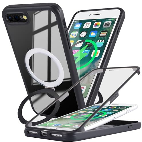 SunYoo for iPhone 8 Plus Case with Screen Protector, iPhone 8 Plus Magnetic Magsafe Phone Case with Stand, Phone Case for iPhone 7 Plus Case Built in Screen Protector, Protective Shockproof Case-Black