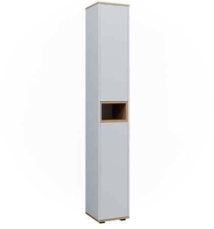 Vicco Badschrank Didi, Badezimmerhochschrank, Weiß/Artisan, 30 x 192 cm mit 2 Türen