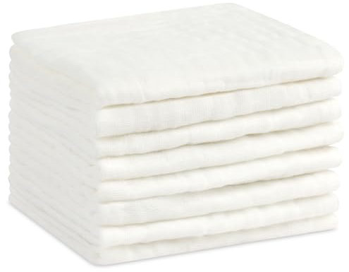Aolso Baby Musselin Waschlappen, 8 Stück Bio-Baumwolle Baby Waschlappen, Mehrzweck Baby Handtücher Set, Waschlappen Kinder für Neugeborene, Saugfähig, 30 * 30cm-Weiß