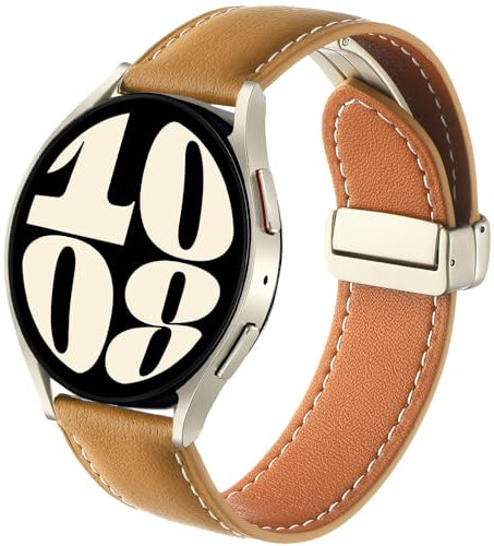 DEALELE Kompatibel mit Samsung Galaxy Watch 7 / FE / 6/6 Classic / 5/5 Pro / 4/4 Classic / 3 41mm / Active 2 / Huawei GT2 / GT3 42mm, 20mm Weiches Echtes Leder Ersatz Armbänder, Gelb braun