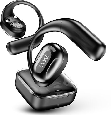 boAt Airdopes Progear Open-Ear Ear Buds for Outdoor Sports W/Air Conduction Tech,in Ear,4 Mics W/Ai-Enx, 100Hrs Playback,15Mm Drivers, Secure Fit,Beast Mode W/ 40Ms Latency, ASAP Charge(Active Black)