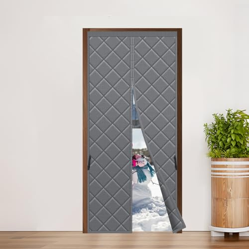 Sekey Magnet Thermo Türvorhang Kälteschutz Wärmeschutzvorhang für Türen Wasserdicht Winddicht Energieeinsparung Thermvorhang Tür 110x220cm Grau