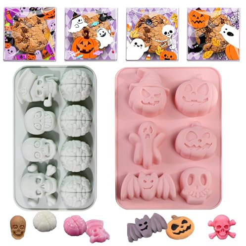 2 Pcs stampo per cioccolato di Halloween, Stampo in silicone teschio di Halloween, stampi per caramelle di Halloween, silicone alimentare, adatto per caramelle fatte in casa, budino