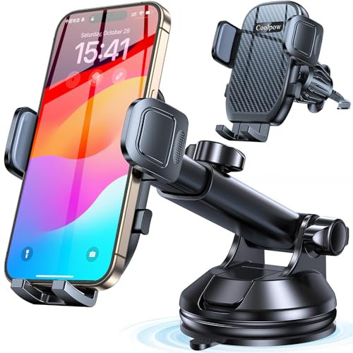 Support Téléphone Voiture【Ventouse Ultra Puissante】 Porte Telephone Voiture Ventouse Telephone【360°Rotation】 Telephone Voiture Grille D'aération & Pare-Brise & Tableau de Bord pour iPhone Samsung GPS