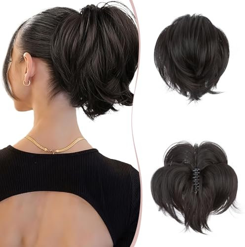SEGO Haarteil mit Klammer Ponytail Extension Dutt Haargummi Haaren Pferdeschwanz Zopf Haarverlängerung Hair Piece Haar mit biegbarem Metalldraht Dunkelbraun