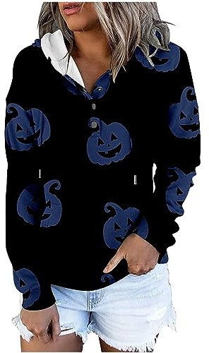 Halloween Kapuzenpullover Damen Langärmliges Hoodie Übergroße Tunika Festlich Fallkleidung Kawaii Sweatshirt Für Damen 2024 Blusen Loose Bluse Weich Sweater Sweatshirt Halloween Damen