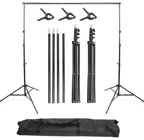 BOLLUMA Photo Video Studio 2.5x3m Adjustable Backdrop Stand Aluminum Alloy Background Support System Kit with Clips Carry Bag for Photography Muslin, Paper Roll, Background Screen Panel