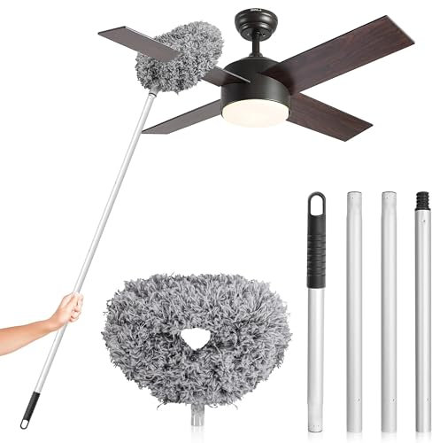 DRQ Ceiling Fan Cleaner Duster, Reusable Microfiber Duster with Extension Pole, 13 to 48 Inch Fan Blade Cleaner, Removable Dusters for Cleaning Walls Bookshelves Door Window Top (Grey)