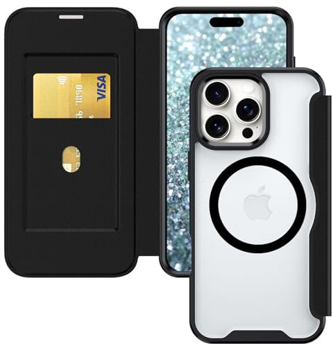 Ysnzaq Clear Case for Apple iPhone 16 Pro Compatible with Magsafe, Premium Leather with Card Slot Wallet Flip Folio Shockproof Case Cover for iPhone 16 Pro/Apple 16 Pro.XJ Black