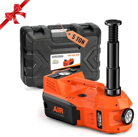 olmlmo Elektrisches Wagenheber, 12V 5T Hydraulischer Wagenheber (Hubbereich: 15,5-45 cm) mit Aufblasbare Pumpe und Licht, für Auto, SUV, Limousine, MPV, LKW, Reifenwechsel, Garage Reparatur